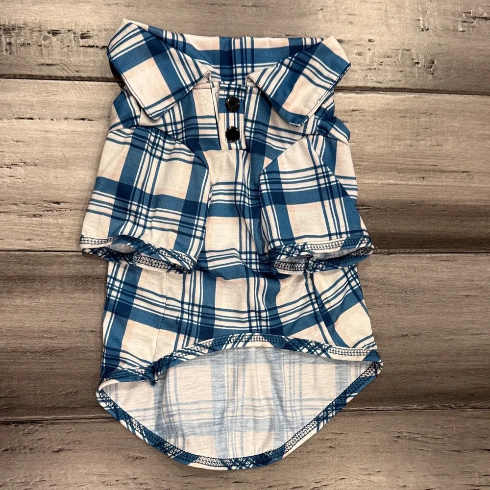 NWOT Blue Plaid Dog Shirt